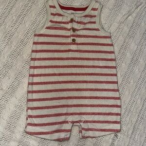 Carter's Cream & Red Striped Sleeveless Henley One-Piece